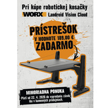 Worx Logo. Prístrešok v hodnote 189 eur zadarmo k robotickej kosačke Landroid Vision Cloud. Ponuka v predajniach od 22. apríla 2026.