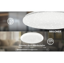 Stropné LED svietidlo Briloner s efektom hviezdnej oblohy, stmievateľné vypínačom na 100 percent, 50 percent a 10 percent. Briloner Logo.