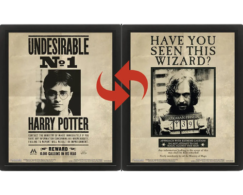 Harry Potter 3D lentikulárny plagát v čiernom ráme s meniacim sa motívom Harryho Pottera a Siriusa Blacka.