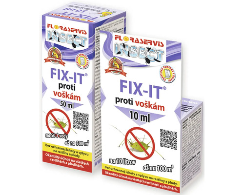 Insekticíd Floraservis FIX-IT proti voškám v baleniach s objemom 10 mililitrov a 50 mililitrov.