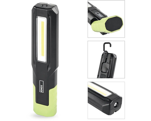Nabíjacie LED pracovné svietidlo Emos s COB LED, magnetickou základňou a výklopným háčikom.