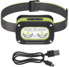 Nabíjacia LED čelovka s dvoma LED diódami, nastaviteľným elastickým popruhom a nabíjacím káblom USB.
