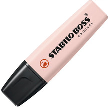 Zvýrazňovač Stabilo Boss Original v pastelovo ružovej farbe s čiernym uzáverom.