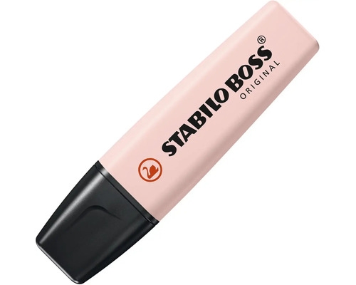 Zvýrazňovač Stabilo Boss Original v pastelovo ružovej farbe s čiernym uzáverom.