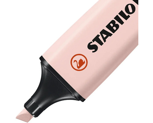 Ružový zvýrazňovač Stabilo Boss Original s klinovým hrotom a Stabilo Logo.