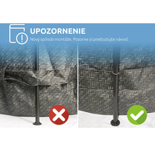Montážne pokyny: Nový spôsob montáže. Pozorne si prečítajte návod. Porovnanie správneho a nesprávneho upevnenia bazénových podpier.
