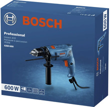 Príklepová vŕtačka Bosch Professional GSB 600 v originálnom balení s výkonom 600 wattov.