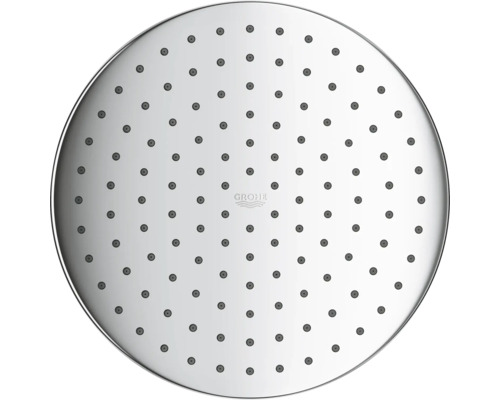 Kruhová hlavová sprcha Grohe so silikónovými tryskami a Grohe Logo.