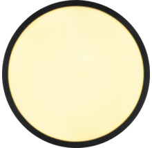 Okrúhle stropné LED svietidlo s čiernym rámom.