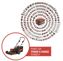 Kosačka na trávu Einhell ako súčasť akumulátorového systému Power X-Change s mnohými kompatibilnými elektrickými nástrojmi a záhradnou technikou.