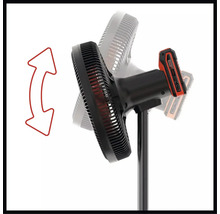 Čierny akumulátorový ventilátor Einhell s naklápacou hlavou a batériou Power X-Change.