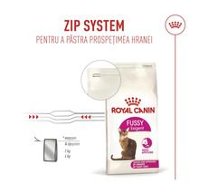 Krmivo pre mačky Royal Canin Fussy Exigent so zipsovým uzáverom na zachovanie čerstvosti potravy.