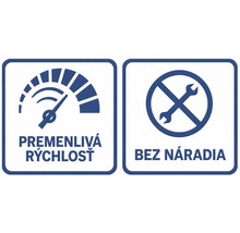 Symboly pre premenlivú rýchlosť a montáž bez náradia.