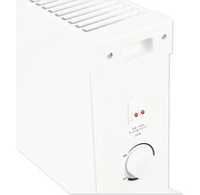 Biely konvektor s dvoma spínačmi pre 750 Watt a 1250 Watt a plynulým regulátorom termostatu.