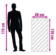 Porovnanie veľkosti osoby s výškou 175 centimetrov a obdĺžnikového objektu s rozmermi 120 na 60 centimetrov.