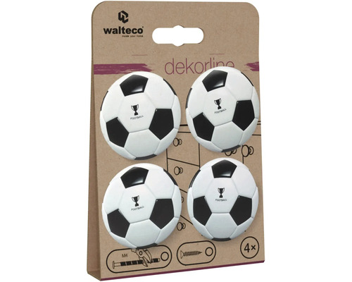 Walteco Logo. Sada 4 nábytkových úchytiek Walteco dekorline futbalová lopta v čiernej a bielej farbe, vrátane skrutiek M4.
