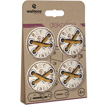Súprava štyroch okrúhlych nábytkových gombíkov Walteco v dizajne gombíka so šnúrkami a štyrmi očkami.