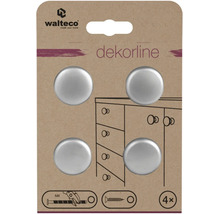 4 okrúhle strieborné nábytkové gombíky Dekorline so závitom M4, Walteco Logo.