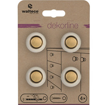 Sada 4 nábytkových gombíkov Walteco Dekorline, okrúhle, biely porcelán s mosadznou vložkou. Walteco Logo.