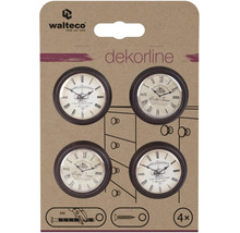 Nábytkové gombíky Walteco dekorline, sada 4 kusov, dizajn vintage hodiny, okrúhle s rímskymi číslicami.