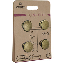 Logo Walteco, štyri okrúhle nábytkové gombíky v antickom dizajne v balení.