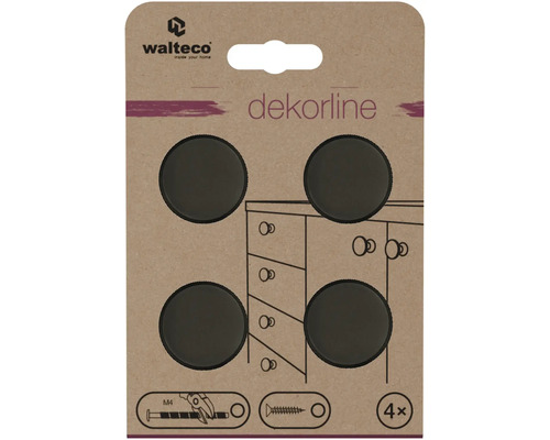 Walteco Logo, nábytkové gombíky okrúhle ploché sada 4 kusov pre závit M4.