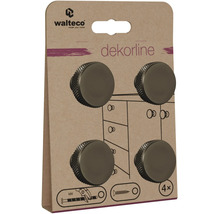 Sada 4 okrúhlych nábytkových úchytiek s vrúbkovaným okrajom pre skrine a zásuvky, Walteco dekorline, závit M4.