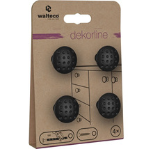 Nábytkové gombíky Walteco Dekorline, súprava 4 kusov, čierne, bodkovaná štruktúra, pre skrutky M4.