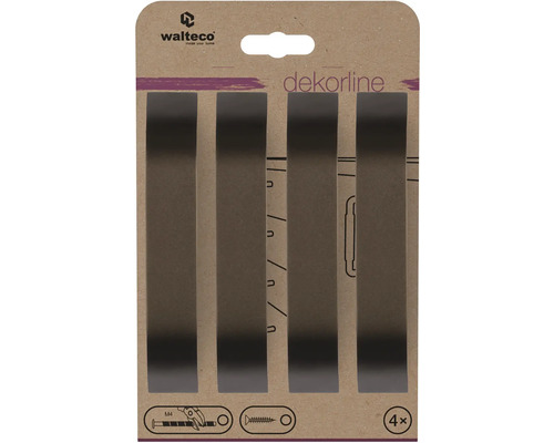 Walteco Logo, štyri ploché kovové nábytkové úchytky na skrinky, vrátane skrutiek M4, séria dekorline.