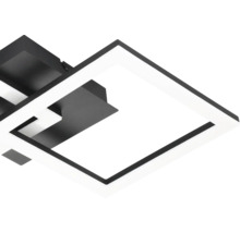 Moderné LED stropné svietidlo v čiernej a bielej farbe s geometrickými štvorcovými rámami.