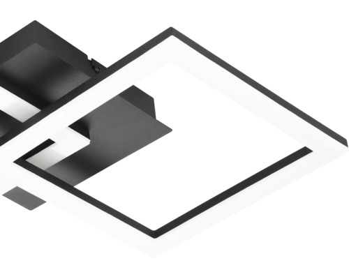 Moderné LED stropné svietidlo v čiernej a bielej farbe s geometrickými štvorcovými rámami.
