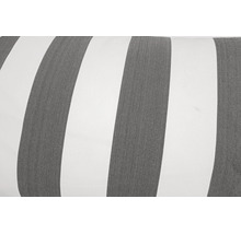 Detail tkanej látky v antracitovej a bielej farbe so širokým pruhovaným vzorom.