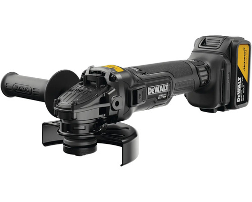 Akumulátorová uhlová brúska DeWalt 18 Volt Special Edition s prídavnou rukoväťou a akumulátorom, bez kotúča.