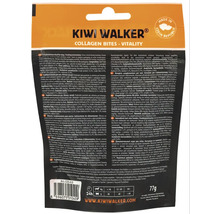 Zadná strana obalu kolagénových maškŕt pre psov Kiwi Walker so zložením, návodom na kŕmenie a čiarovým kódom.