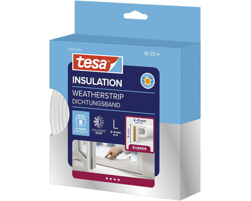 Tesa gumové tesnenie profil P 25 metrov na utesnenie okien a dverí pre medzery od 2 do 5 milimetrov