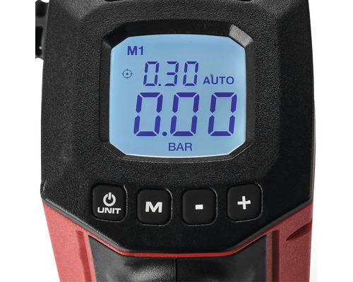 Digitálny merač tlaku v pneumatikách s LCD displejom a ovládacími tlačidlami na meranie tlaku vzduchu
