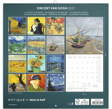 Nástenný kalendár 2027 Vincent van Gogh na 16 mesiacov, rozmery 30 krát 60 centimetrov, umelecký kalendár s obrazmi Vincenta van Gogha.