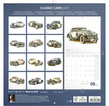 Nástenný kalendár 2027 Classic Cars s ilustráciami historických vozidiel od Václava Zapadlíka, formát 30 krát 60 centimetrov, certifikát FSC
