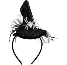 Halloweenska celenka s mini carodejnickym kloboukom s motivom pavuka a perim