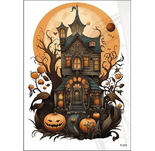 Nálepka na stenu s motívom strašidelného domu a dýň pre halloweensku dekoráciu