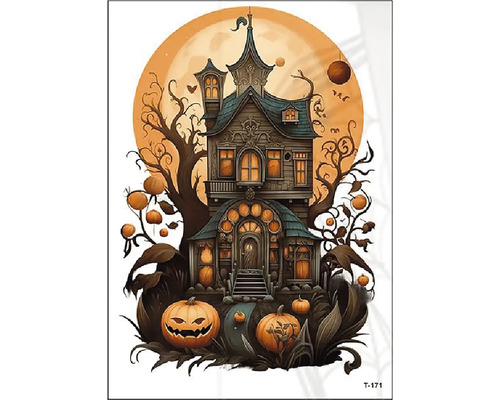 Nálepka na stenu s motívom strašidelného domu a dýň pre halloweensku dekoráciu
