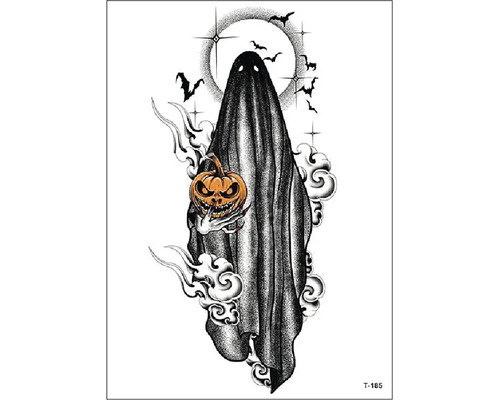 Dočasné halloweenske tetovanie s duchom, tekvicou a netopiermi na kožu