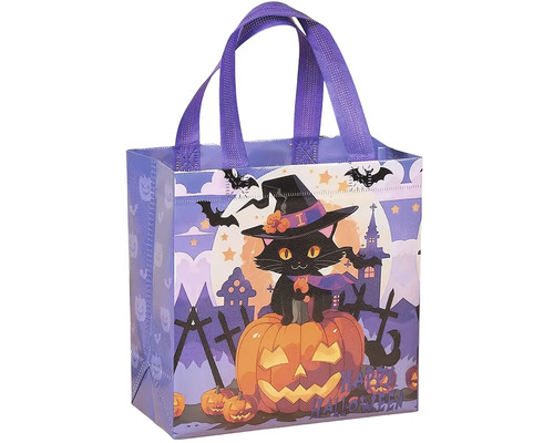 Halloweenska nákupná taška s motívom mačky a tekvíc z plastu