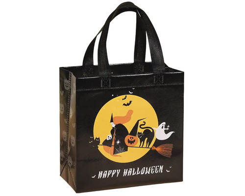 Halloweenska nákupná taška s motívom čarodejnice a mačky