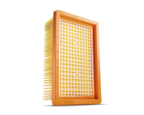 Obdĺžnikový vzduchový filter pre záhradnú techniku so skladaným filtračným materiálom a pevným rámom