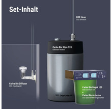 CO2 hnojivý set Dennerle Carbo Bio Style 120 s nerezovým reaktorom, difúzorom, hadičkou a CO2 depozitom pre akvária.