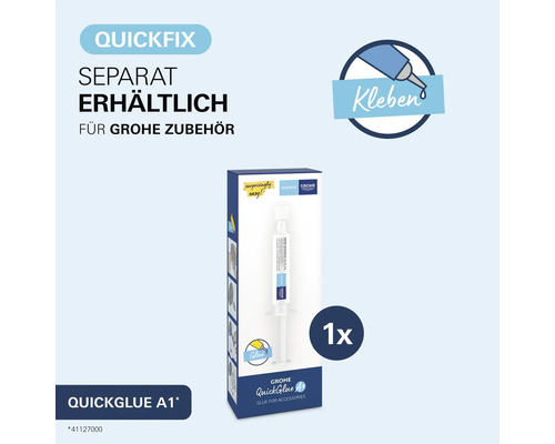 Lepidlo Grohe QuickGlue A1 na kúpeľňové doplnky v tube s obsahom 1 kus pre jednoduchú montáž bez vŕtania.