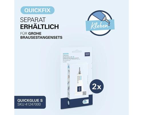 Súprava lepidiel Grohe QuickGlue S pre sprchové tyče v blistrovom balení vrátane dvoch túb lepidla a montážneho príslušenstva na montáž bez vŕtania