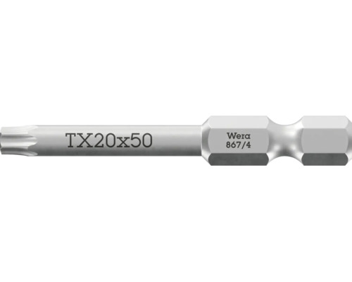 Skrutkovací bit Wera Torx TX 20 krát 50 milimetrov z kovu