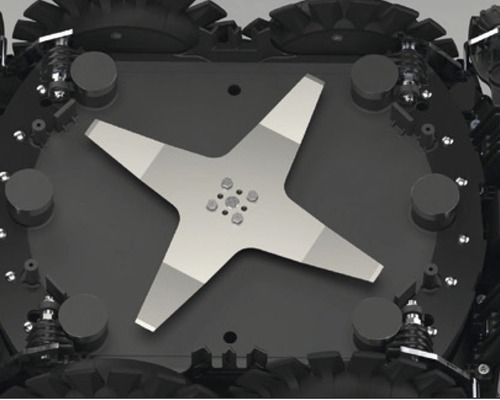 Detail záberu čepele robotickej kosačky